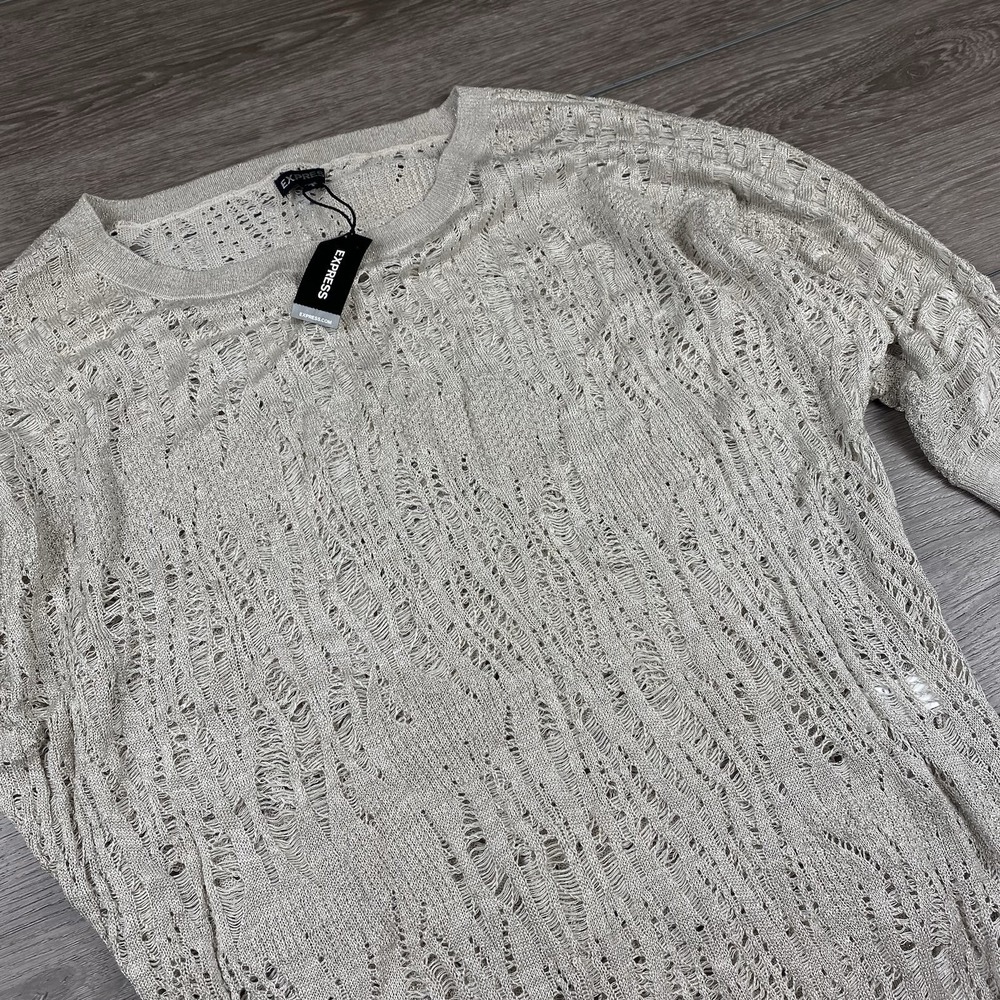 Express Women's‎ Knit Short Sleeve Sweater Top Beige Large New